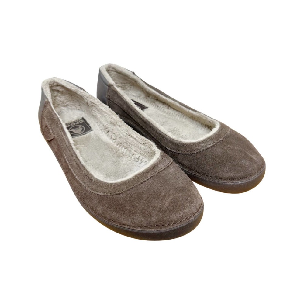 CROCS Womens Sz 6 Berryessa Ballet Flats Espresso Suede Fleece Faux Fur Lined